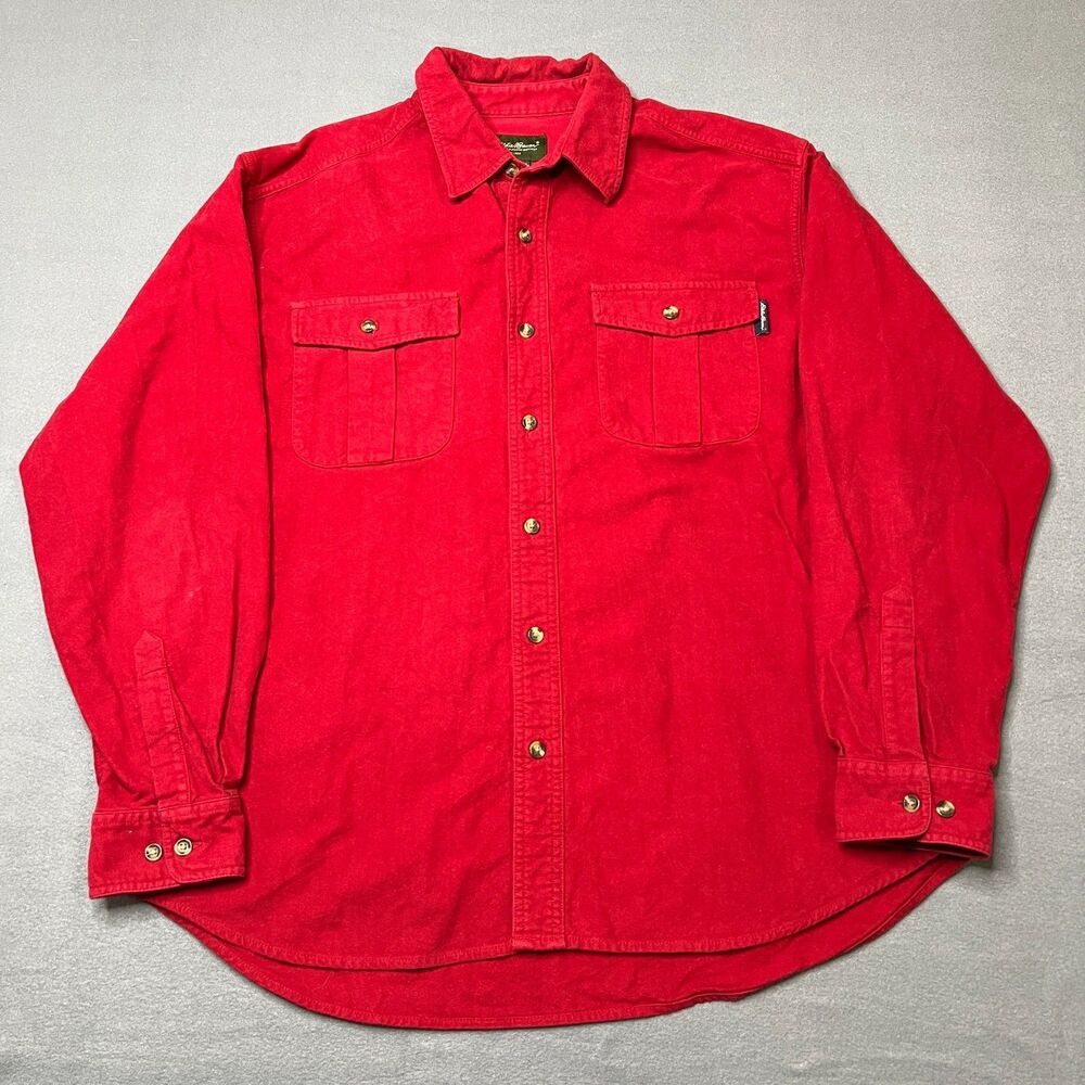 VTG Eddie Bauer Shirt Men's Large Red 100% Cotton Chest Pocket Casual Button-Up